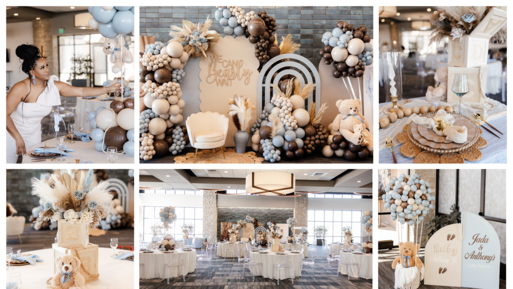 Luxury balloon backdrop for Westfield, In baby shower Prairie Waters Event Center